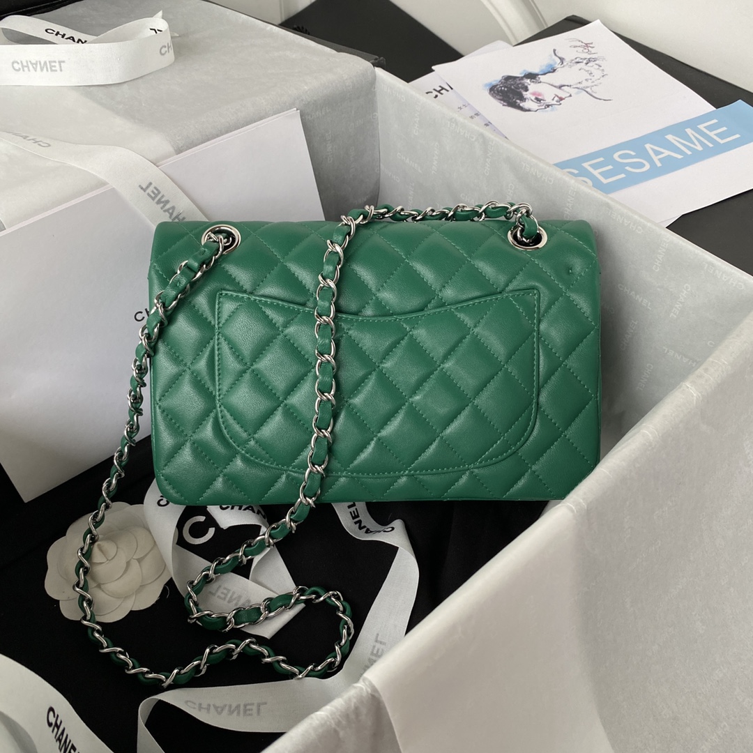 Classic Flap Lambskin Bag A01113 Green/Silver